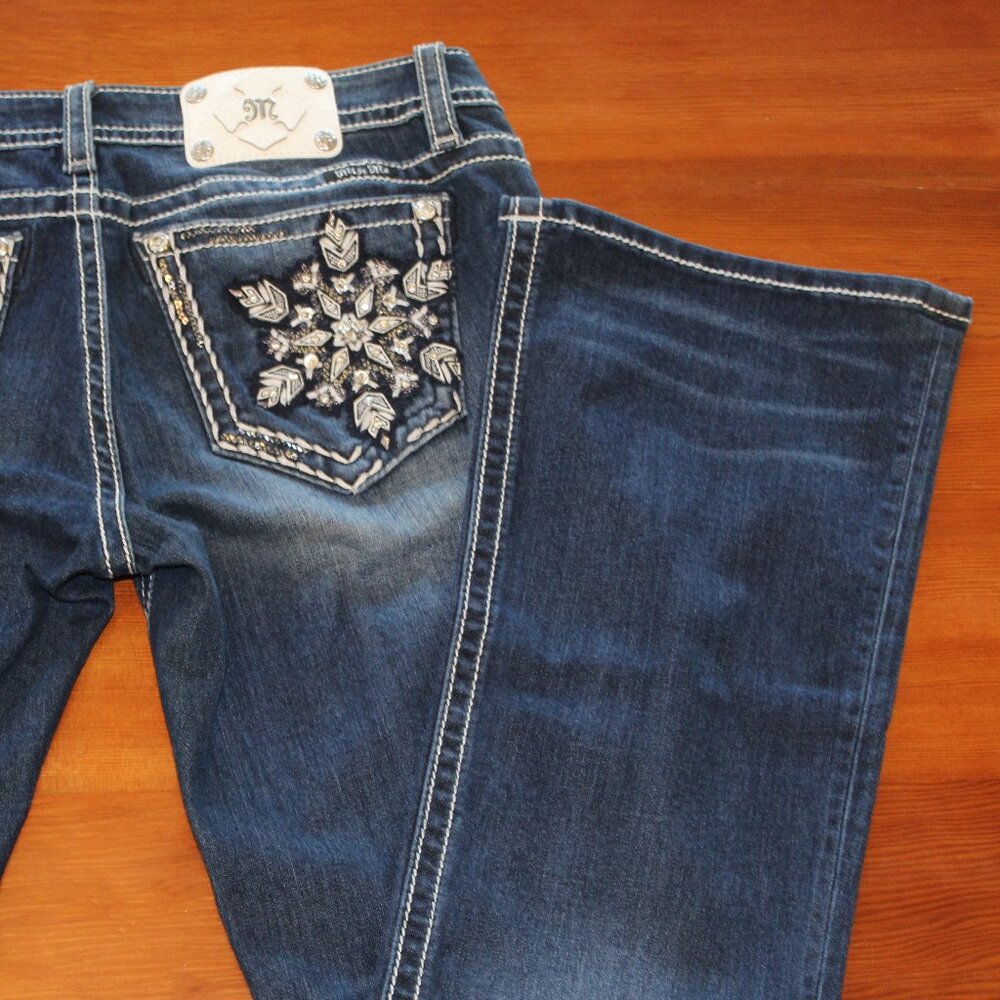 NWT RARE MISS ME SIGNATURE BOOT RHINESTONE LEATHER EMBROIDERED POCKETS SIZE32/34 - Picture 4 of 14